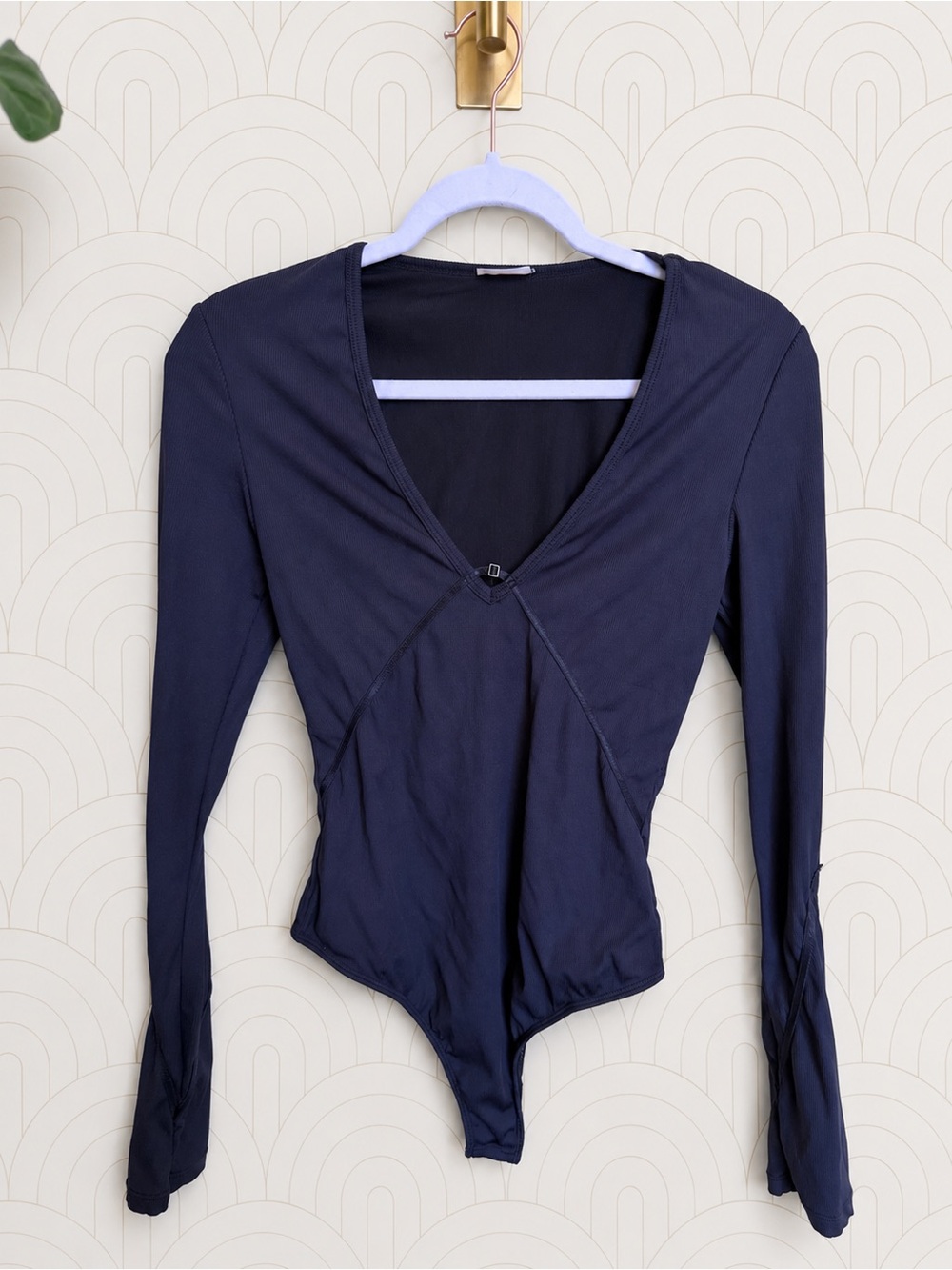 Free People Victoria Black Long-Sleeve V-Neck Bodysuit